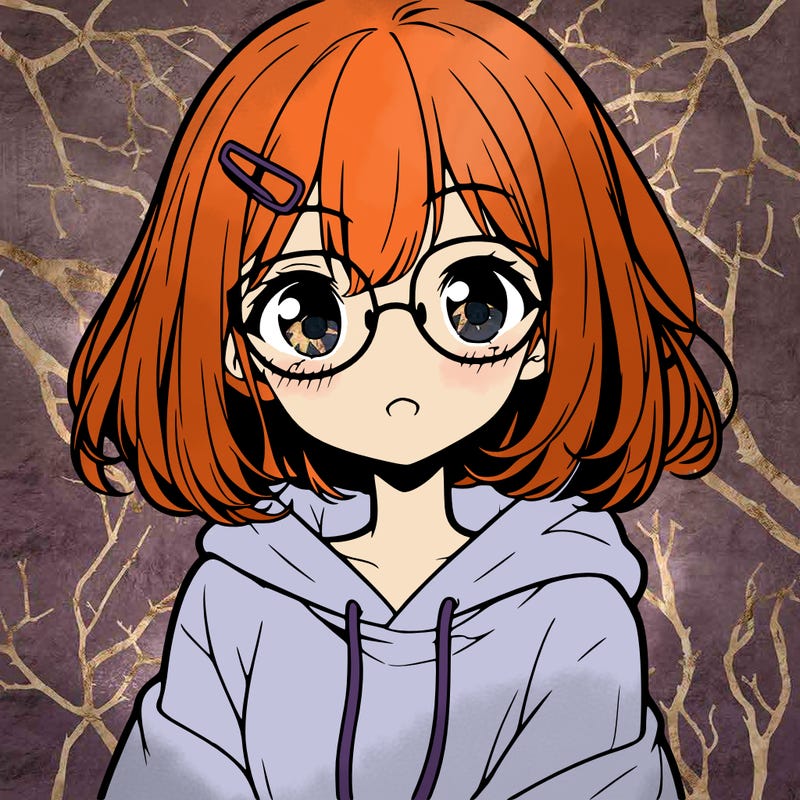 cute anime girl with shoulder length hair and glasses wearing a hoodie