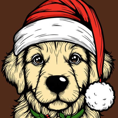 realistic dog with a christmas hat