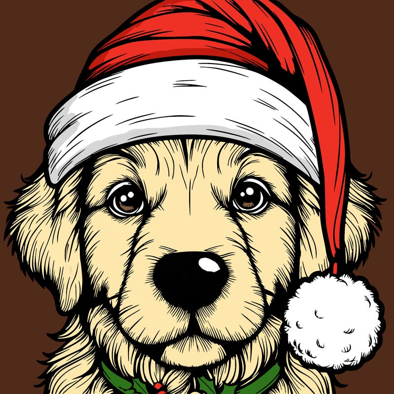realistic dog with a christmas hat