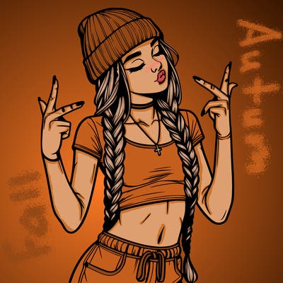 realistic teenage girl with braids and a beanie and crop top doing 🫶🏼