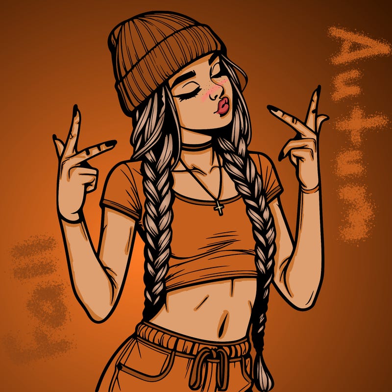 realistic teenage girl with braids and a beanie and crop top doing 🫶🏼