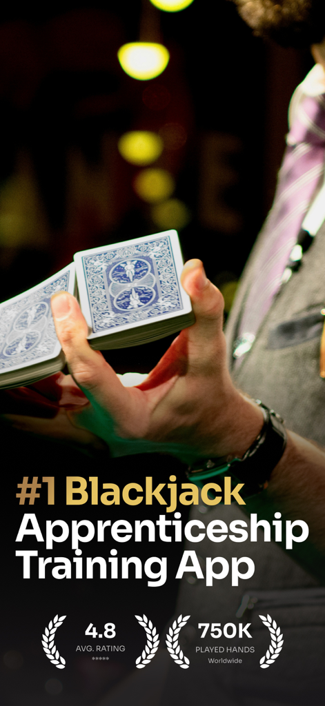 Blackjack Apprenticeship BJ 21 - ブラックジャック・アドバンテージ トレーニングアプリのプロモーション画面、評価と統計付き