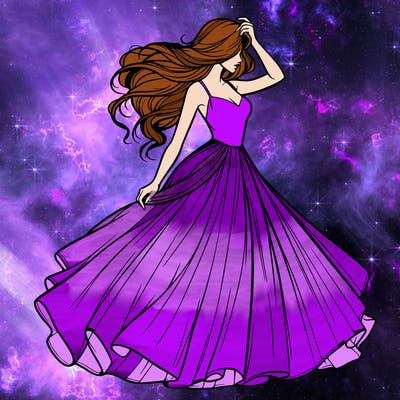 realistic woman with dress flowing in the wind