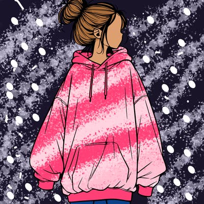 realistic girl with a oversized sweatshirt on and a bun