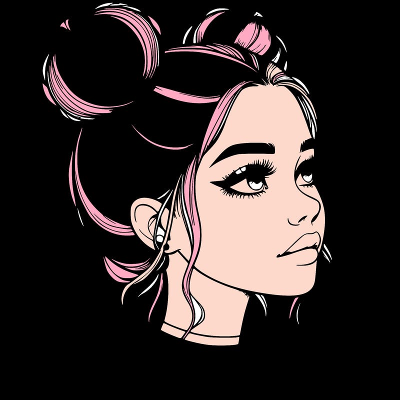 realistic girl with buns on the top of her head
