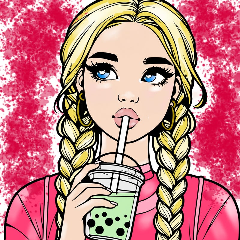 realistic girl with braided hair drinking boba