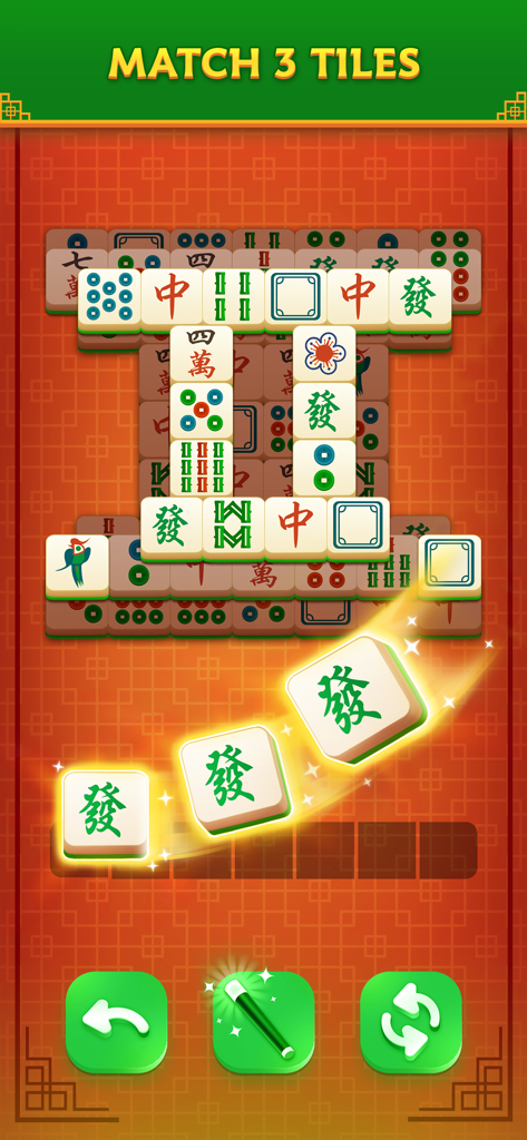 Tile Dynasty: Triple Mahjong - Gameplay von Tile Dynasty, das zeigt, wie drei Mahjong-Kacheln auf rotem Hintergrund zusammengebracht werden