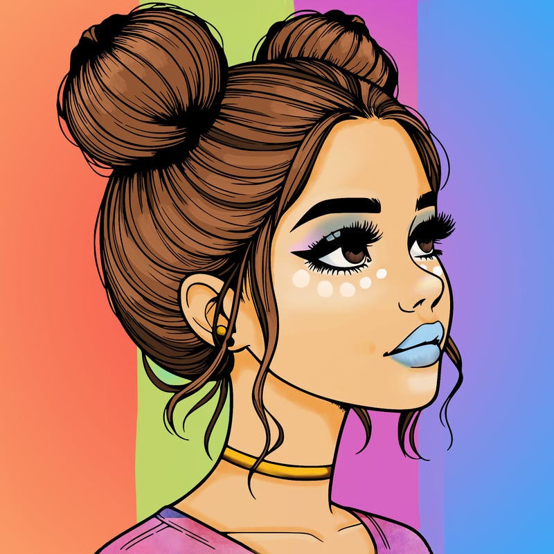 realistic girl with buns on the top of her head