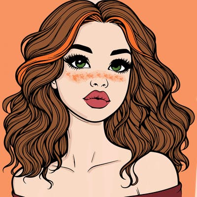 realistic girl with wavy hair and lips