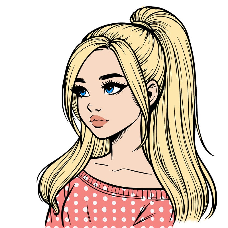 realistic girl with a high ponytail
