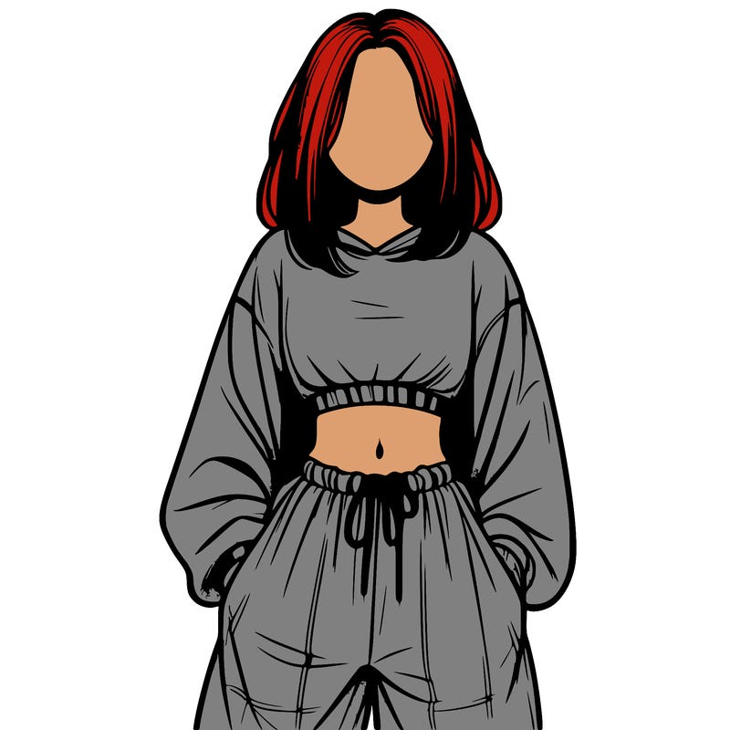 realistic girl faceless with baggy pants and a crop top