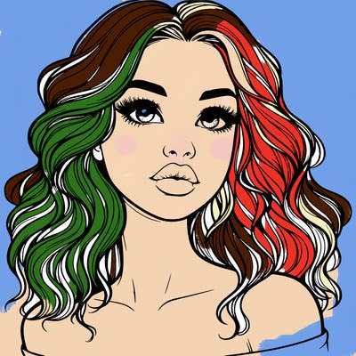 realistic girl with wavy hair and lips