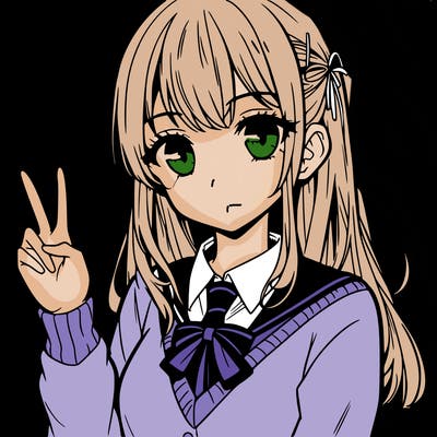 manga girl holding up two fingers as a peace sign