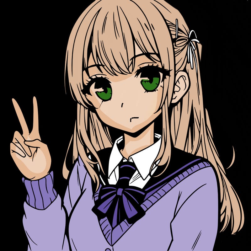 manga girl holding up two fingers as a peace sign