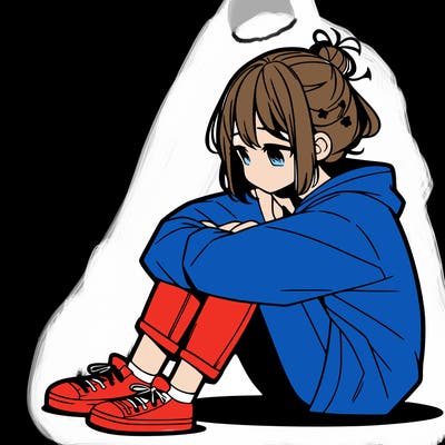sad anime girl sitting alone
