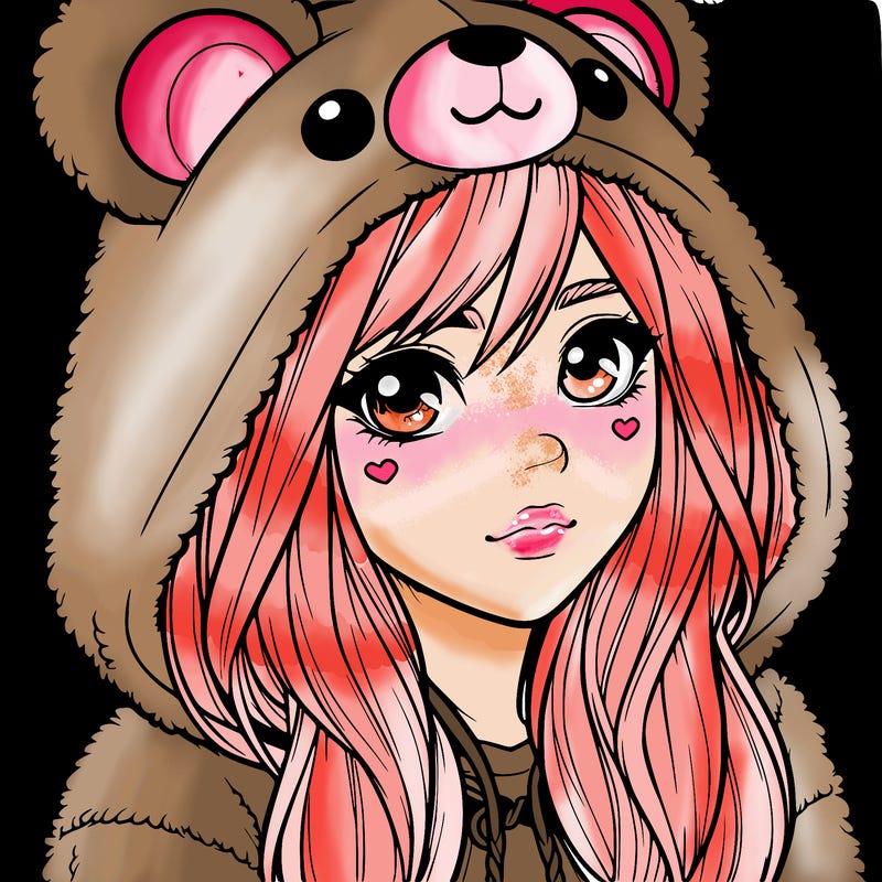 realistic girl in a bear hoodie