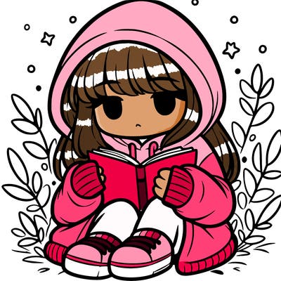 girl in oversized hoodie reading a book