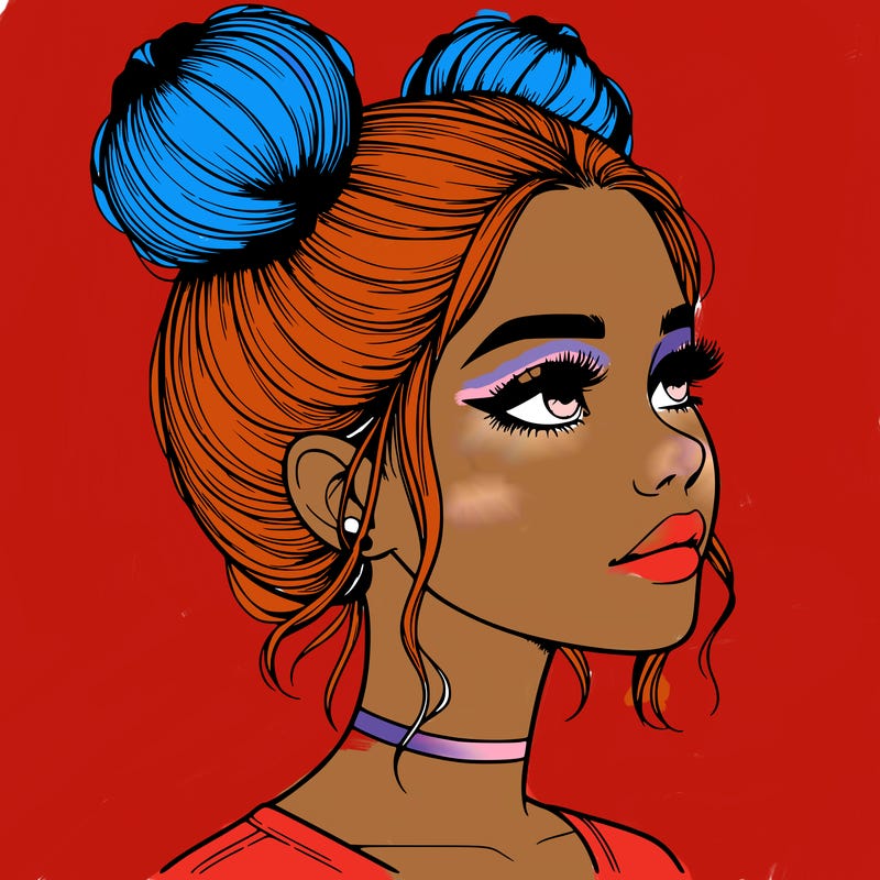 realistic girl with buns on the top of her head