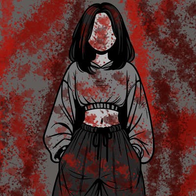 realistic girl faceless with baggy pants and a crop top