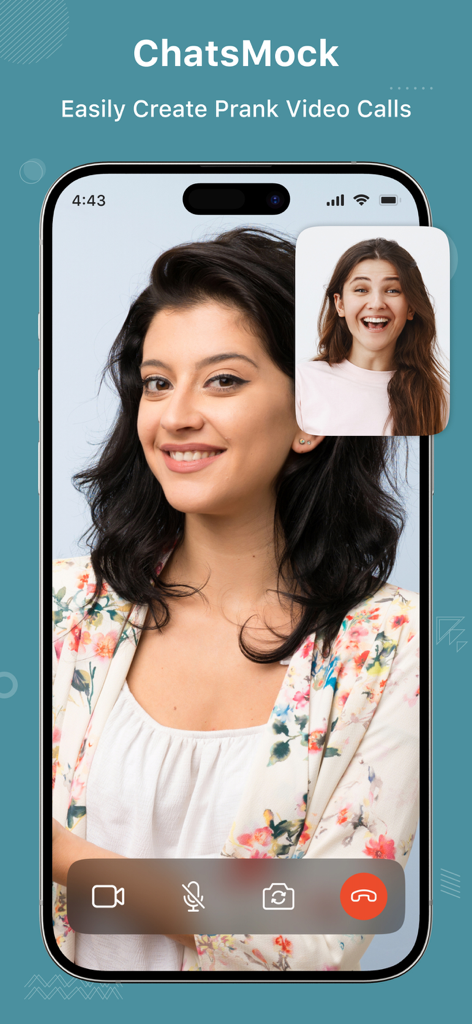 ChatsMock - Interface de l'application ChatsMock montrant un appel vidéo simulé sur un iPhone