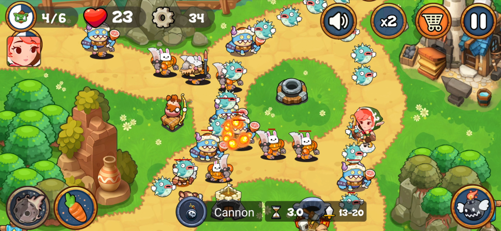Gameplay screenshot of Tower Defense Kingdom Reborn with fantasy towers and monsters on a tactical map