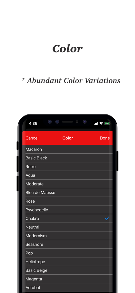 Drum PAD + - Real Finger Drums - Drum PAD plus mobile app screen showing a menu with various color themes for user customization