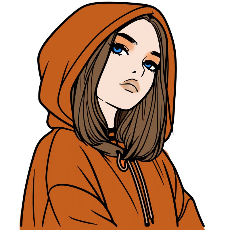 a realistic girl in a hoodie