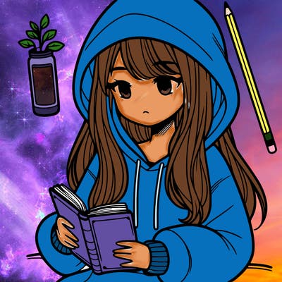 a girl in a hoodie reading a book simple