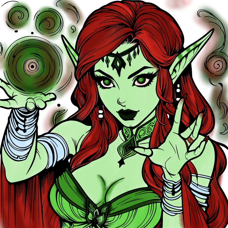 realistic scary beautiful elf sorceress casting spell