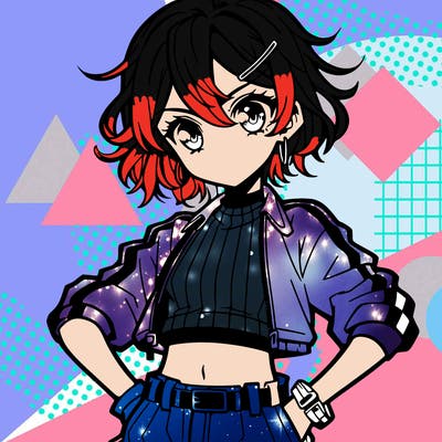 manga character wearing a crop top and shorts