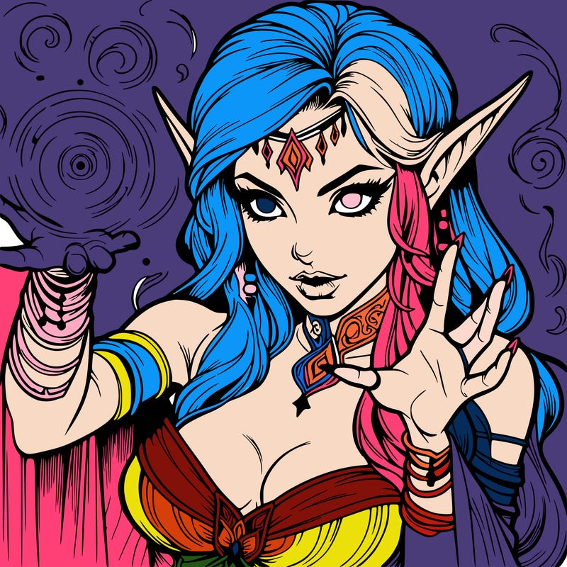 realistic scary beautiful elf sorceress casting spell