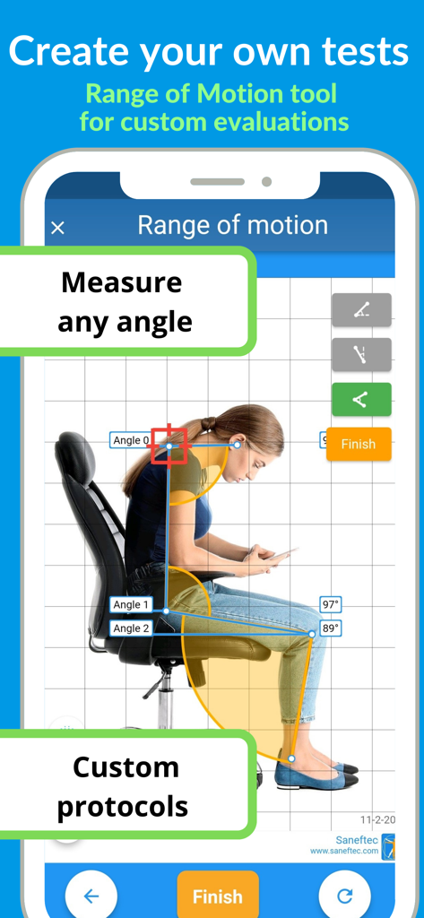 APECS app measuring posture angles for a sitting office worker