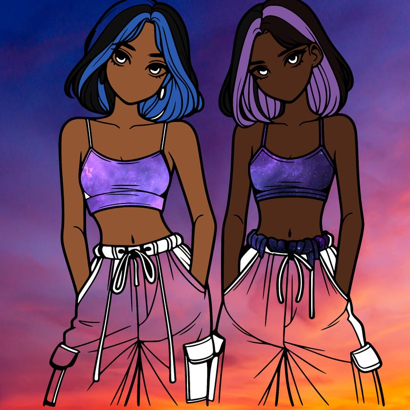 two girls with crop top with baggy pants