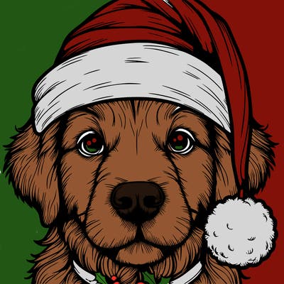 realistic dog with a christmas hat