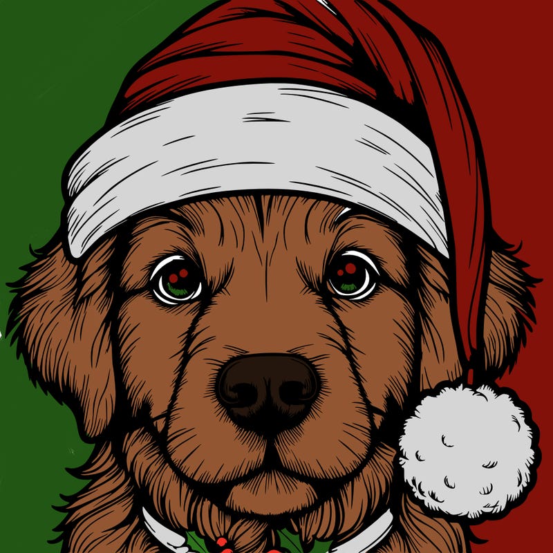 realistic dog with a christmas hat