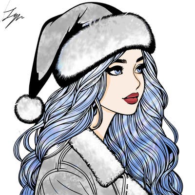realistic girl in santa hat