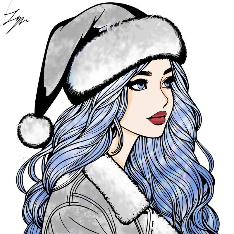 realistic girl in santa hat