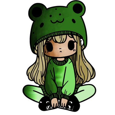 a girl wearing a frog hat and some frog socks