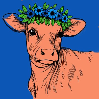 realist  cow with flower crown