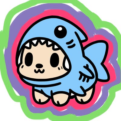 cute dog wearing a shark costume