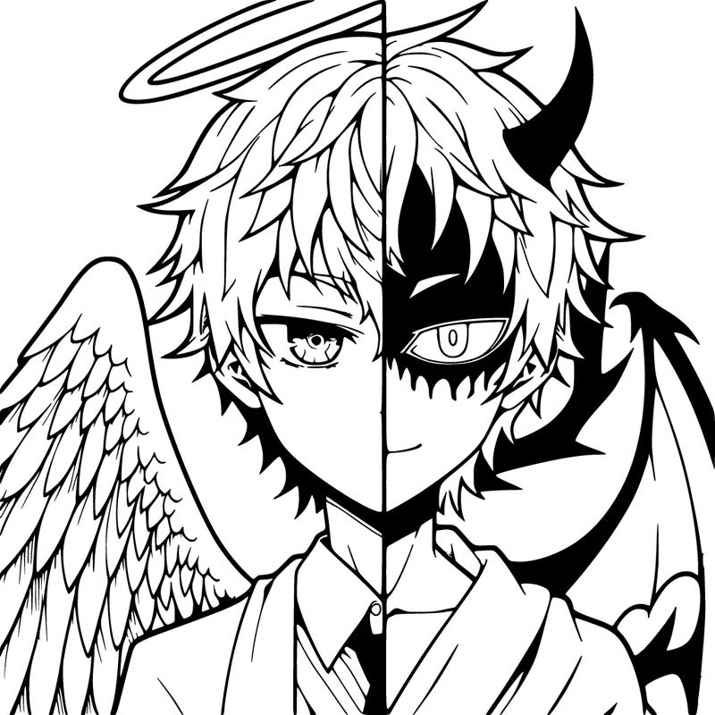 anime boy one side an angel the other a devil split