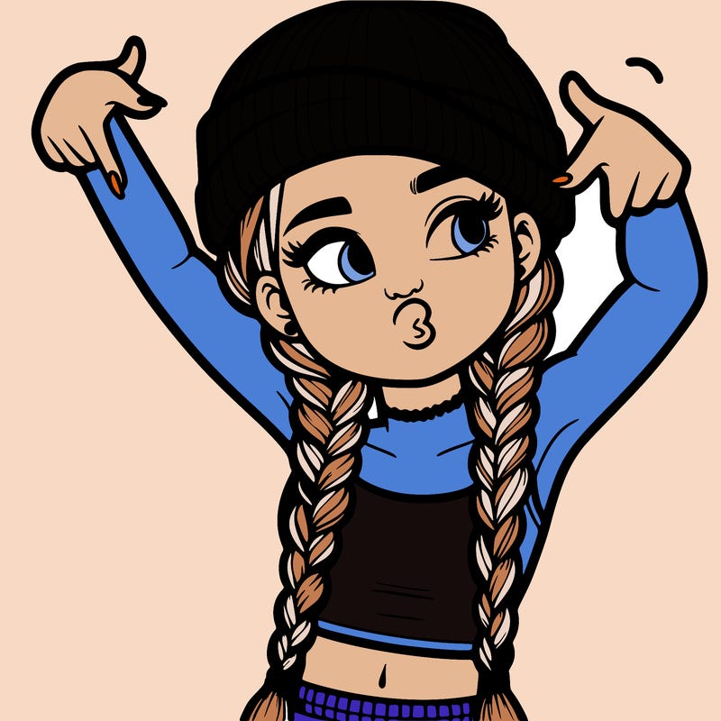 realistic teenage girl with braids and a beanie and crop top doing 🫶🏼