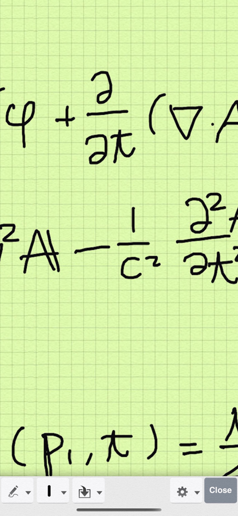 Sketch Pad 3 - Formules mathématiques manuscrites sur un fond de grille verte dans l'application de bloc-notes numérique Sketch Pad 3