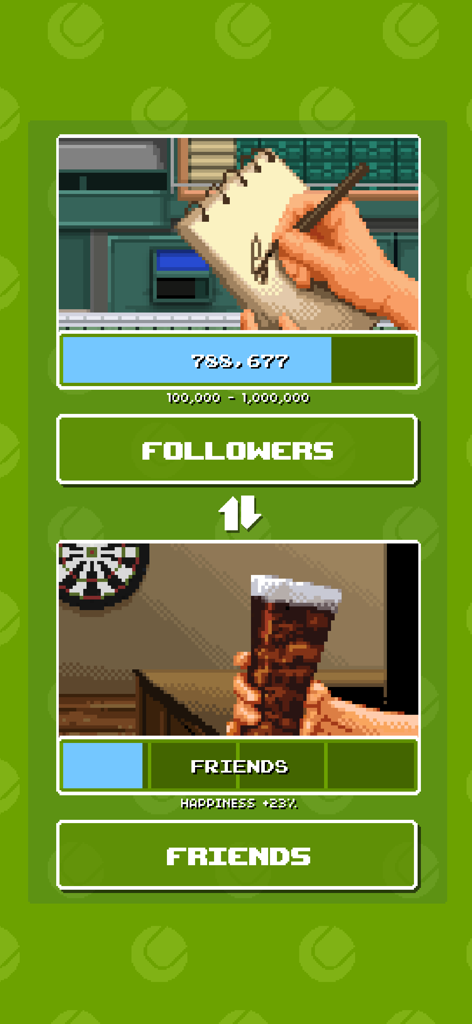 Retro Slam Tennis - Interfaz de Retro Slam Tennis para la gestión de seguidores en redes sociales y relaciones de amigos