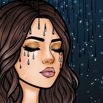 rain going over realistic woman’s face