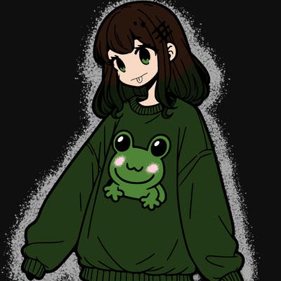 girl wearing frogging sweatshirt