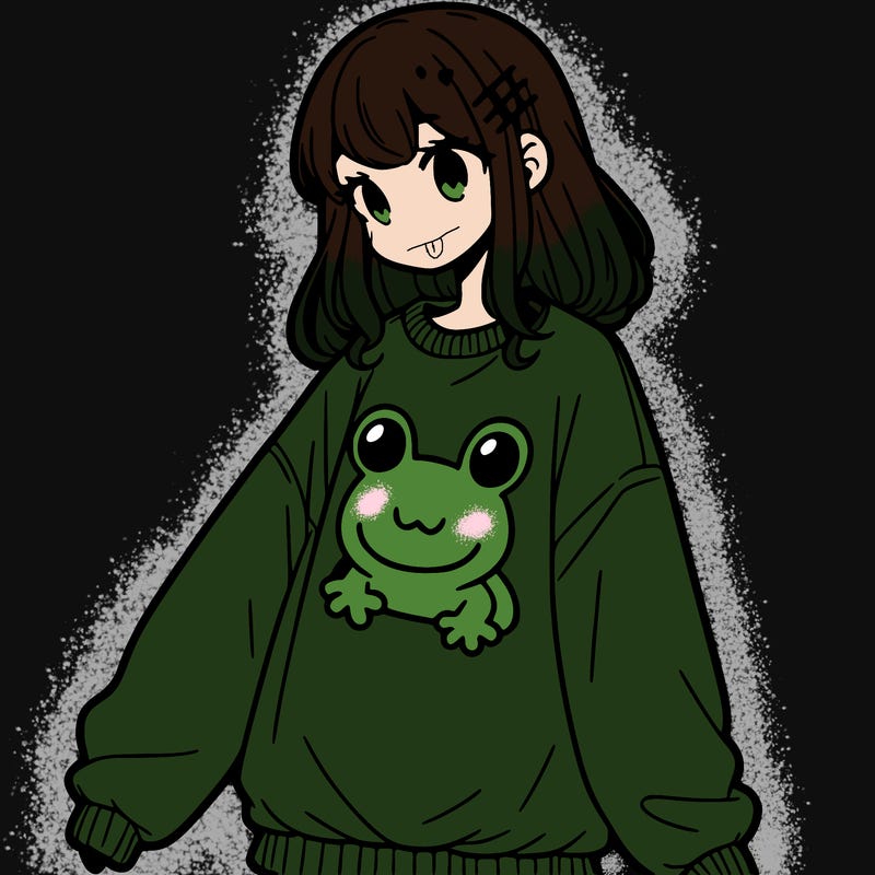 girl wearing frogging sweatshirt