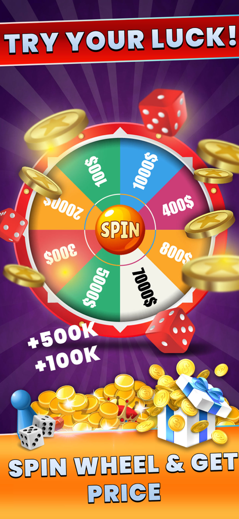 Ludo Online Multiplayer Game - Daily rewards spin wheel screen in Ludo Online Multiplayer game featuring gold coins and dice