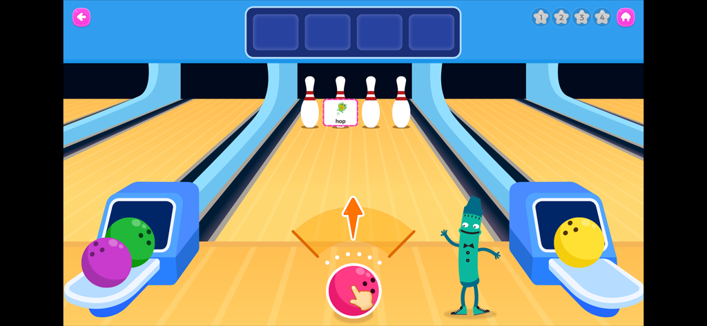 젤리아이 HOME – 젤리아이 가정 연계 서비스 - Juego educativo de bolos con un personaje de crayón para el aprendizaje en la primera infancia en la aplicación Jelly AI HOME