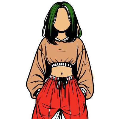 realistic girl faceless with baggy pants and a crop top